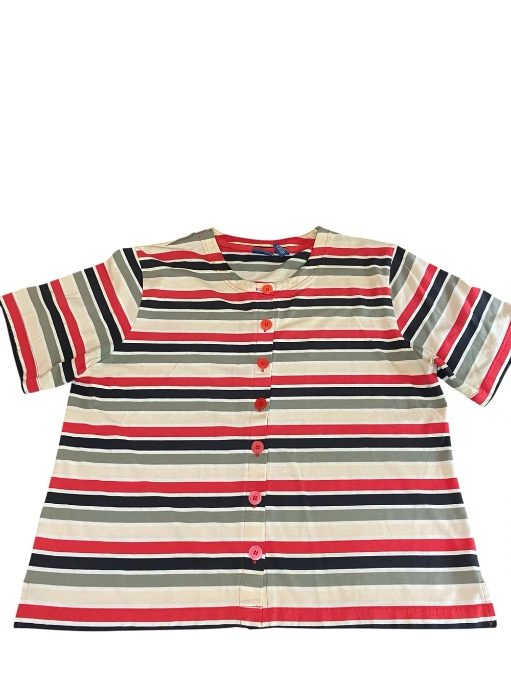 Mountain Lake Top Women’s L 90s Mom Casual Coastal Cottagecore Striped Boxy Y2K